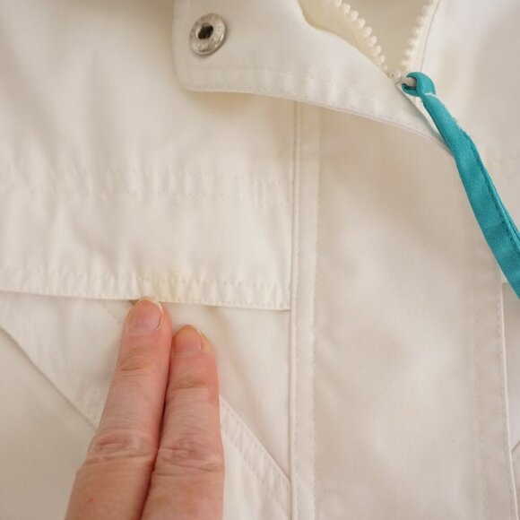 Vintage Sequence White w Teal Trim Cotton Zip Up Nylon Lined Utility Jacket XL - Picture 6 of 11